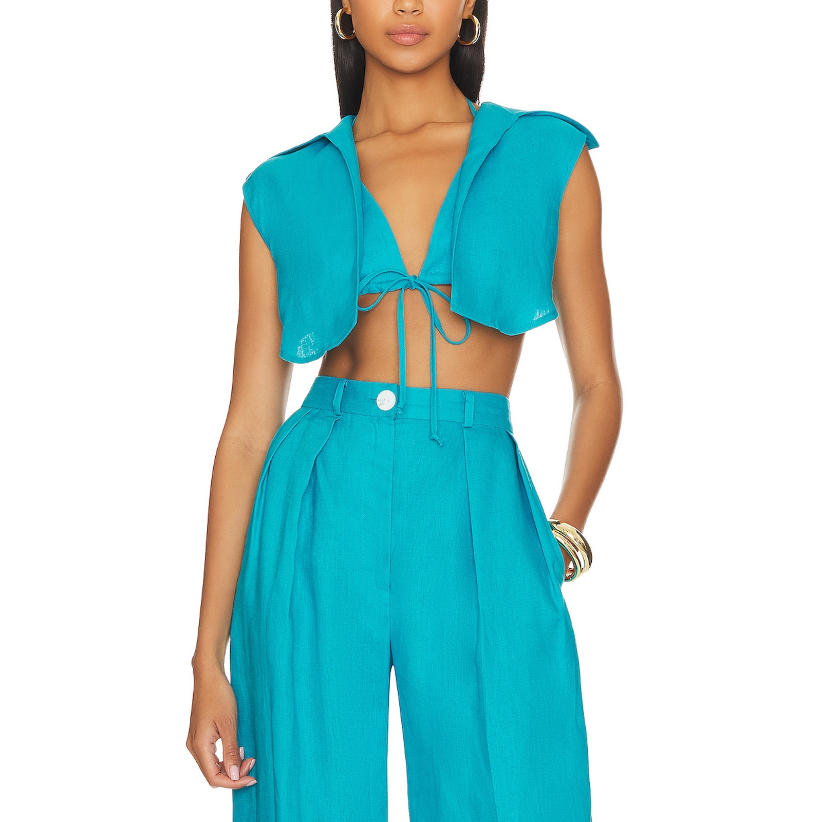 Matthew Bruch Blue Linen Vest With Triangle Top Size S